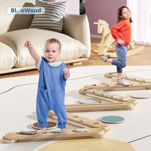BlueWood Balance Beam for Kids 3-5, Toddler Sensory Wooden Balance Montessori Toys and Stepping Stones, Build Coordination Gymnastics Obstacle Motor Skill for Kid in Saudi Arabia