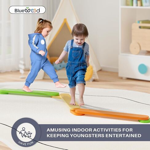 شعاع التوازن بلو وود للأطفال من سن 3 إلى 5 سنوات، ألعاب مونتيسوري ذات التوازن الخشبي الحسي للأطفال الصغار وأحجار الخطوات، بناء التنسيق والمهارة الحركية للعوائق الحركية للأطفال in Kuwait