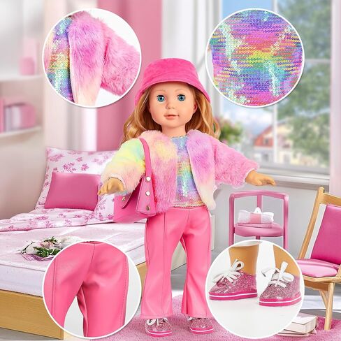 18 inch Doll Clothes and Accessories - Doll Travel Suitcase Luggage, Clothes and Shoes, Bag, Sunglasses, Camera, Passport, Notebook, Phone, pad Travel Gear Play Set(No Doll) in Kuwait