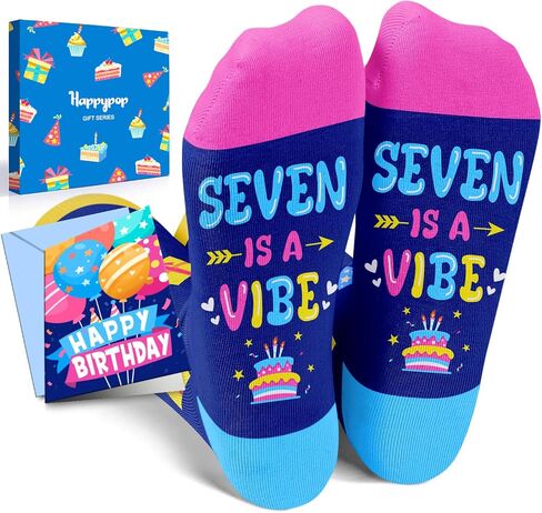 HAPPYPOP 7th Birthday Gifts Ideas Socks - Gifts for Girls Boys Age 7, Presents for 7 Year Olds, Seven Year Old Gifts for Kids in Saudi Arabia