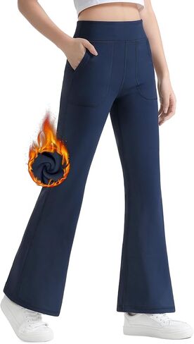 JOCMIC Girls Fleece Lined Flare Leggings High Waist Bell Bottoms Yoga Pants for Kids Girls Athletic Leggings with Pockets in Kuwait