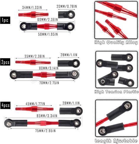 RC Adjustable Turnbuckles Upgrades Part for 1/10 Slash/Rustler/Stampede/Bandit VXL 2WD, Adjustable Turnbuckles Camber Links Toe Link,Red（7PCS in Saudi Arabia