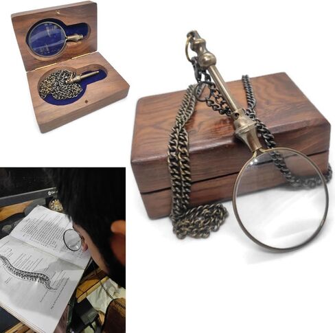 Portable Handled Loupe Monocle for Library 10X Magnifiers Antique Brass Chain Necklace with 40mm Diameter Glass Magnification Lens Pendant Round Magnifying Optical Magnifier in Saudi Arabia