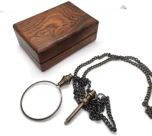 Portable Handled Loupe Monocle for Library 10X Magnifiers Antique Brass Chain Necklace with 40mm Diameter Glass Magnification Lens Pendant Round Magnifying Optical Magnifier in Saudi Arabia