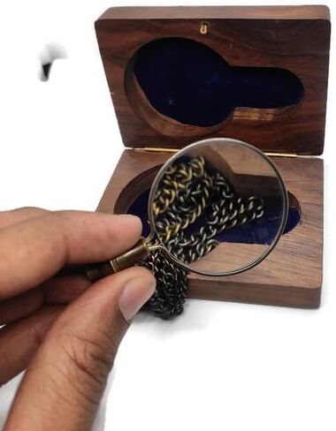 Portable Handled Loupe Monocle for Library 10X Magnifiers Antique Brass Chain Necklace with 40mm Diameter Glass Magnification Lens Pendant Round Magnifying Optical Magnifier in Saudi Arabia