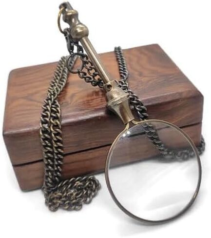 Portable Handled Loupe Monocle for Library 10X Magnifiers Antique Brass Chain Necklace with 40mm Diameter Glass Magnification Lens Pendant Round Magnifying Optical Magnifier in Saudi Arabia