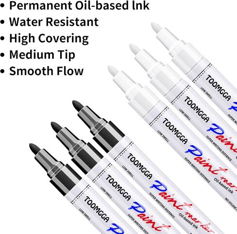 White Paint Pens Permanent Paint Markers - 6 Pack Oil Based Marking Pens, Medium Point, Quick Drying and Waterproof Paint Pens for Rock Painting Car Tyre Metal, Plastic, Canvas, Wood in Saudi Arabia