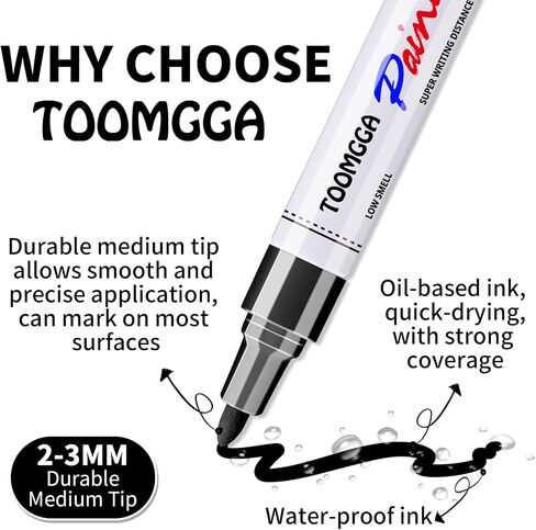White Paint Pens Permanent Paint Markers - 6 Pack Oil Based Marking Pens, Medium Point, Quick Drying and Waterproof Paint Pens for Rock Painting Car Tyre Metal, Plastic, Canvas, Wood in Saudi Arabia