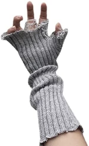 ANKOMINA Women Men Knit Arm Warmers Fingerless Gloves Tattered Gothic Thumb Hole Gloves Mittens in Saudi Arabia