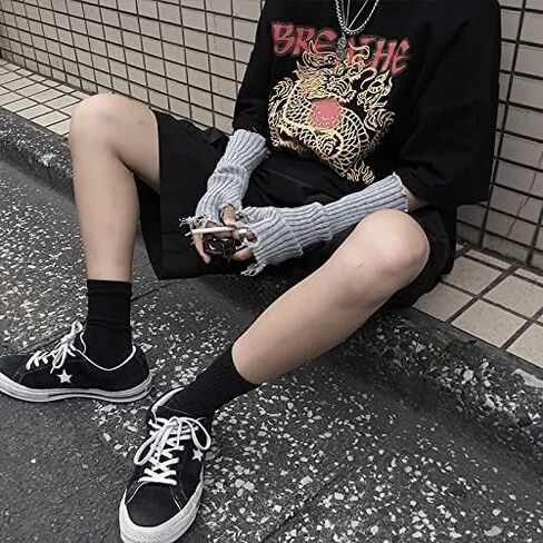 ANKOMINA Women Men Knit Arm Warmers Fingerless Gloves Tattered Gothic Thumb Hole Gloves Mittens in Saudi Arabia