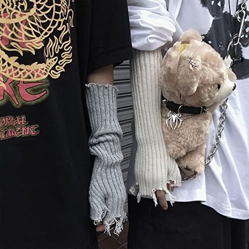 ANKOMINA Women Men Knit Arm Warmers Fingerless Gloves Tattered Gothic Thumb Hole Gloves Mittens in Saudi Arabia
