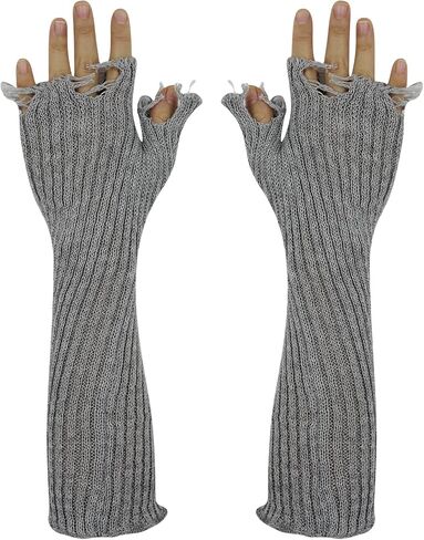 ANKOMINA Women Men Knit Arm Warmers Fingerless Gloves Tattered Gothic Thumb Hole Gloves Mittens in Saudi Arabia