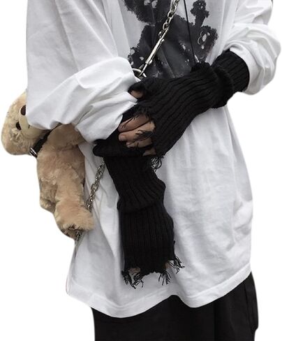 ANKOMINA Women Men Knit Arm Warmers Fingerless Gloves Tattered Gothic Thumb Hole Gloves Mittens in Saudi Arabia