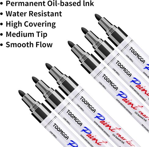 White Paint Pens Permanent Paint Markers - 6 Pack Oil Based Marking Pens, Medium Point, Quick Drying and Waterproof Paint Pens for Rock Painting Car Tyre Metal, Plastic, Canvas, Wood in Saudi Arabia
