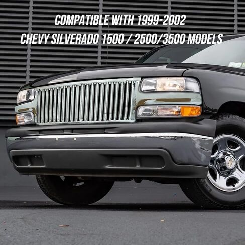 Chrome Vertical Front Grille Compatible For 1999-2002 Silverado 1500, ABS Plastic Luxury Sport Vertical Style Front Hood Grills Trim Insert Replacement GM1200490 19131244 in Saudi Arabia