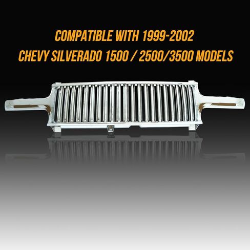 Chrome Vertical Front Grille Compatible For 1999-2002 Silverado 1500, ABS Plastic Luxury Sport Vertical Style Front Hood Grills Trim Insert Replacement GM1200490 19131244 in Saudi Arabia