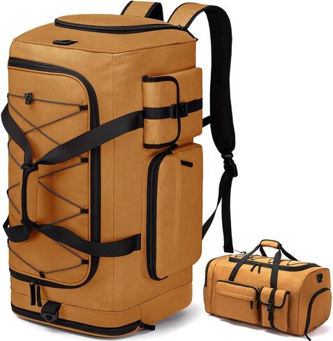 Extra Large Gym Bag Backpack with Shoes Compartment, 75L Heavy Duty Sports Duffle Bag for Men & Women, Workout Duffel Bag, Weekender Overnight Backpack for Travel Camping, Khaki in Saudi Arabia