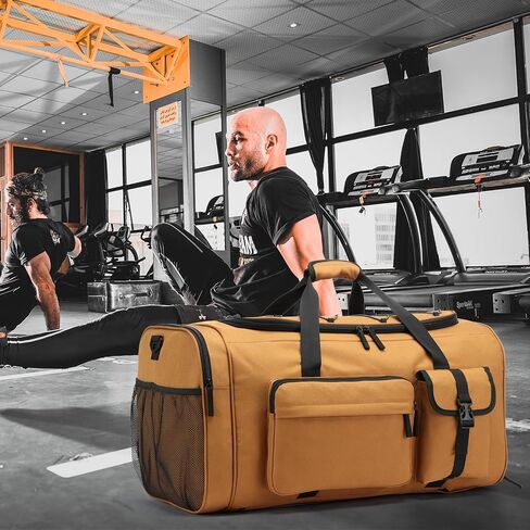 Extra Large Gym Bag Backpack with Shoes Compartment, 75L Heavy Duty Sports Duffle Bag for Men & Women, Workout Duffel Bag, Weekender Overnight Backpack for Travel Camping, Khaki in Saudi Arabia
