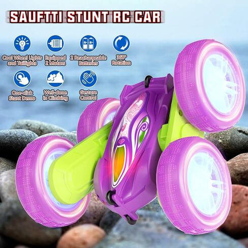 Remote Control Car Toys for Girls & Boys, 4WD Gesture RC Stunt Cars, High Speed RC Truck with Double Sided 360 Flips and Headlights Wheel Lights, Off-Road Stunt Car Toys for Kids 6-12 yr (Pink) in Saudi Arabia