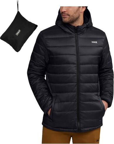 Hurley Men's Quilted Puffer Jacket - Lightweight Hooded Fleece Lined Packable Puffer Jacket - Outdoor Jackets for Men (S-XL) in Saudi Arabia