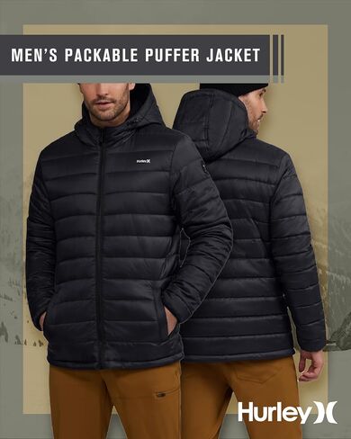 Hurley Men's Quilted Puffer Jacket - Lightweight Hooded Fleece Lined Packable Puffer Jacket - Outdoor Jackets for Men (S-XL) in Saudi Arabia