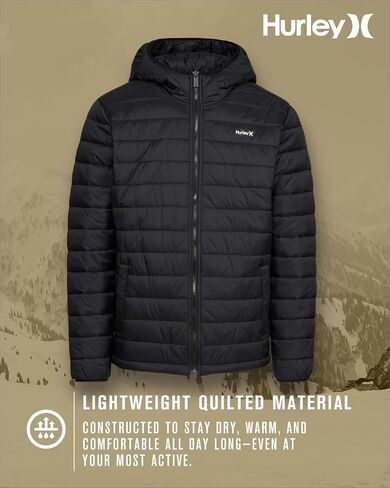 Hurley Men's Quilted Puffer Jacket - Lightweight Hooded Fleece Lined Packable Puffer Jacket - Outdoor Jackets for Men (S-XL) in Saudi Arabia