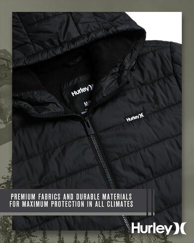 Hurley Men's Quilted Puffer Jacket - Lightweight Hooded Fleece Lined Packable Puffer Jacket - Outdoor Jackets for Men (S-XL) in Saudi Arabia
