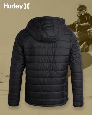 Hurley Men's Quilted Puffer Jacket - Lightweight Hooded Fleece Lined Packable Puffer Jacket - Outdoor Jackets for Men (S-XL) in Saudi Arabia