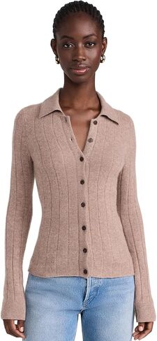 Women's Cashmere Ribbed Button Up Polo in Saudi Arabia