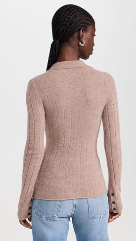 Women's Cashmere Ribbed Button Up Polo in Saudi Arabia