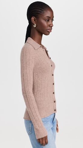 Women's Cashmere Ribbed Button Up Polo in Saudi Arabia
