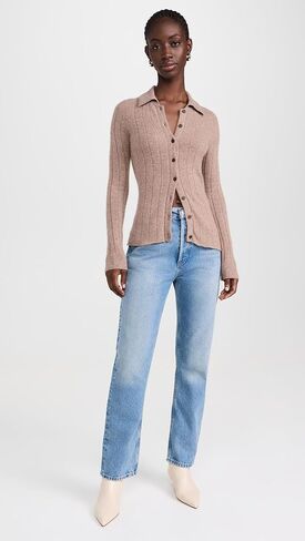 Women's Cashmere Ribbed Button Up Polo in Saudi Arabia