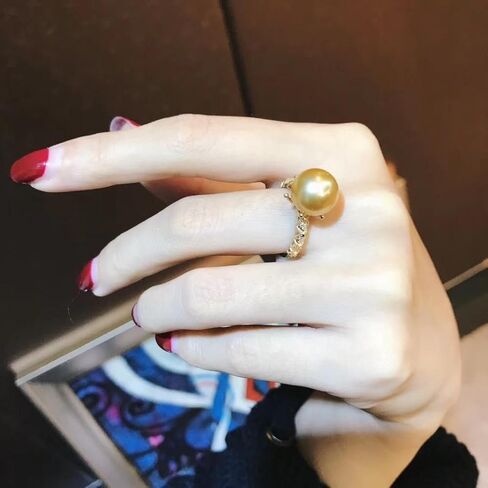 925 Sterling Silver Shiny Mother Shell Pearl 6 Claws AAA Zircon Ring Round Pearl Ring Platter Pearl Temperament Ring Ring Oversized Pearl Open Ring Engagement Wedding Anniversary Ring（Yellow) in Saudi Arabia