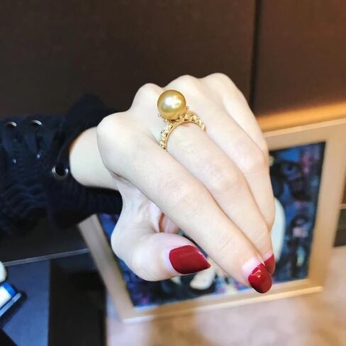 925 Sterling Silver Shiny Mother Shell Pearl 6 Claws AAA Zircon Ring Round Pearl Ring Platter Pearl Temperament Ring Ring Oversized Pearl Open Ring Engagement Wedding Anniversary Ring（Yellow) in Saudi Arabia