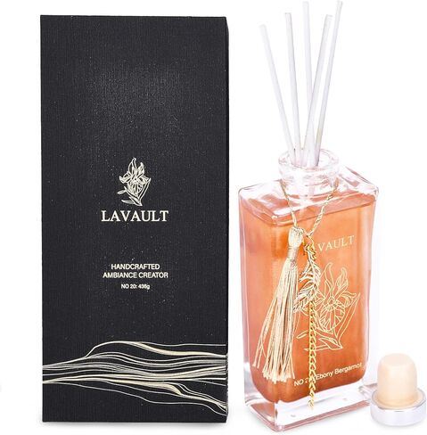 Reed Oil Room Diffuser - Home Fragrance Reed Diffuser and Oil Diffuser Sticks - Natural Reed Diffuser Set - Relaxing and Calming Scent Diffusers for Home - Gold - Ebony Bergamot Aroma in Saudi Arabia