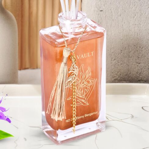 Reed Oil Room Diffuser - Home Fragrance Reed Diffuser and Oil Diffuser Sticks - Natural Reed Diffuser Set - Relaxing and Calming Scent Diffusers for Home - Gold - Ebony Bergamot Aroma in Saudi Arabia