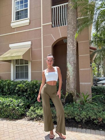 OQQ Women Wide Leg Pants High Waist Casual Pants Fall Clothes Outfits in Kuwait