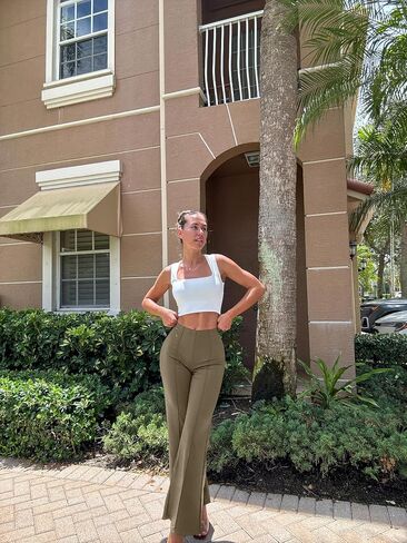 OQQ Women Wide Leg Pants High Waist Casual Pants Fall Clothes Outfits in Kuwait