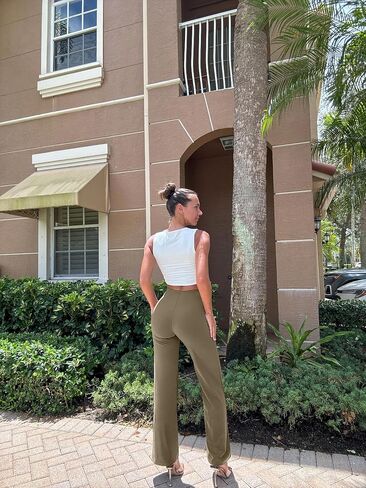 OQQ Women Wide Leg Pants High Waist Casual Pants Fall Clothes Outfits in Kuwait