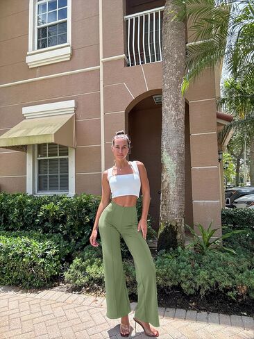 OQQ Women Wide Leg Pants High Waist Casual Pants Fall Clothes Outfits in Kuwait