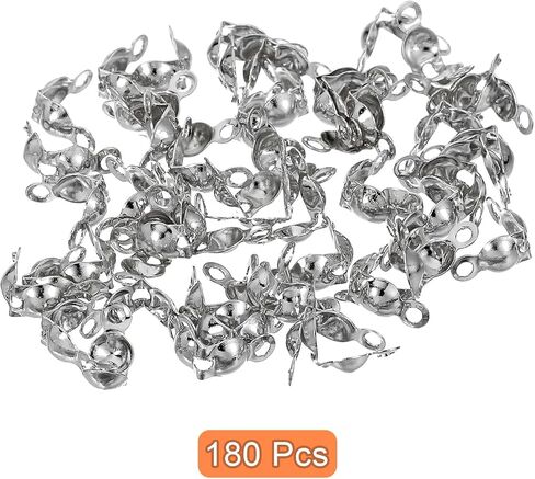 uxcell 180 Pcs 4mm Crimp End Caps, Clamshell Cord End Cap Connector Clasp Bead Tips Knot Covers Calotte End Crimp for DIY Jewelry Making, 18K Gold in Saudi Arabia
