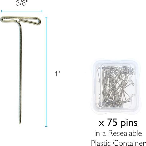 The Beadsmith T-pins, 1 inch (27mm), Stainless Steel, 75 pins in a Plastic Box, Ideal for Wigs, Macrame and Sewing, Use for Blocking, Knitting, Modelling and Crafts in Saudi Arabia