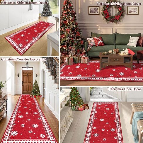 Washable Runner Rug,2x8 Non Slip Vintage Hallway Rug Runner with Rubber Backing,Stain Resistant & Low Pile Carpet Runner for Bedroom,Kitchen,Laundry,Entrance,Christmas Decor in Kuwait