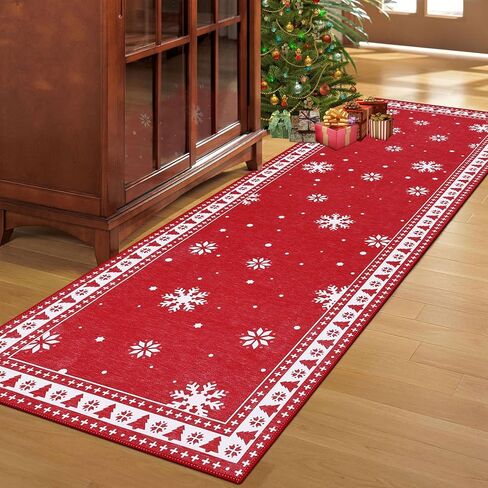 Washable Runner Rug,2x8 Non Slip Vintage Hallway Rug Runner with Rubber Backing,Stain Resistant & Low Pile Carpet Runner for Bedroom,Kitchen,Laundry,Entrance,Christmas Decor in Kuwait
