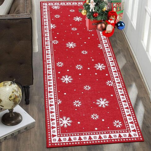 Washable Runner Rug,2x8 Non Slip Vintage Hallway Rug Runner with Rubber Backing,Stain Resistant & Low Pile Carpet Runner for Bedroom,Kitchen,Laundry,Entrance,Christmas Decor in Kuwait