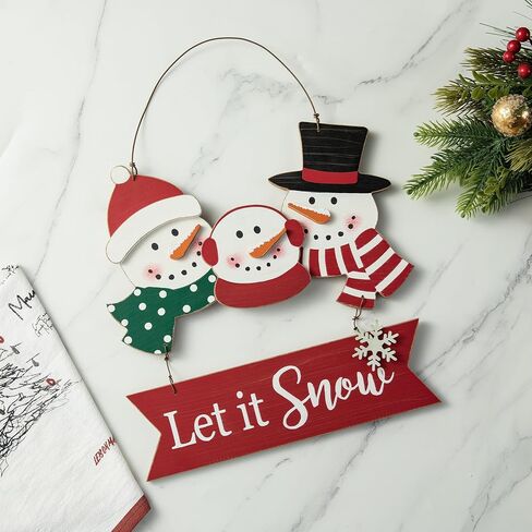 Glitzhome 12.75“H Rustic Wooden Christmas Snowman Family Wall Decor Decorative Let it Snow Hanging Wood Wall Art Sign Plaque Decor Christmas Home Decor for Xmas Party in Saudi Arabia