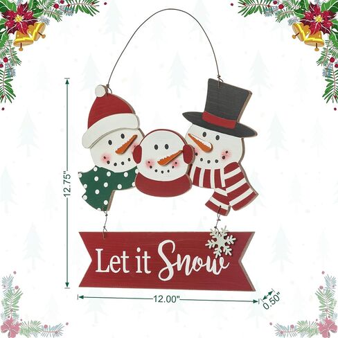 Glitzhome 12.75“H Rustic Wooden Christmas Snowman Family Wall Decor Decorative Let it Snow Hanging Wood Wall Art Sign Plaque Decor Christmas Home Decor for Xmas Party in Saudi Arabia