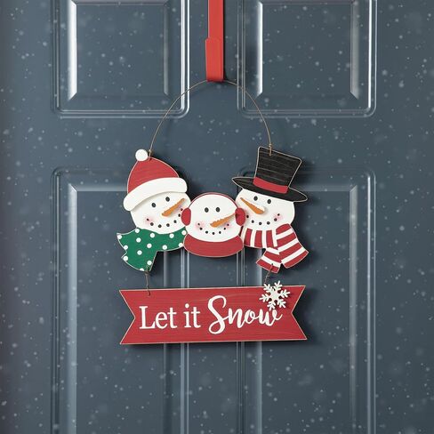 Glitzhome 12.75“H Rustic Wooden Christmas Snowman Family Wall Decor Decorative Let it Snow Hanging Wood Wall Art Sign Plaque Decor Christmas Home Decor for Xmas Party in Saudi Arabia