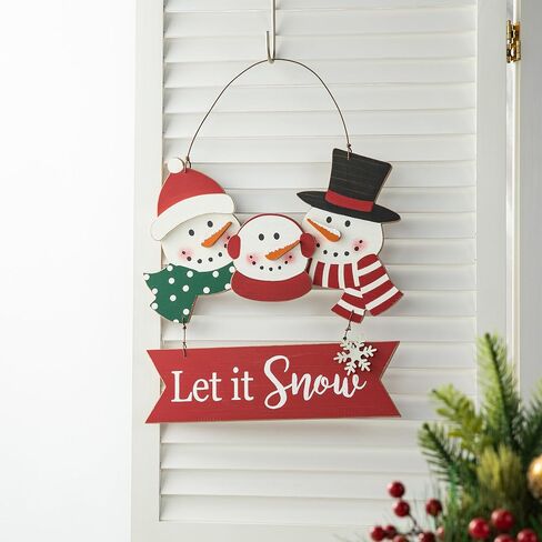 Glitzhome 12.75“H Rustic Wooden Christmas Snowman Family Wall Decor Decorative Let it Snow Hanging Wood Wall Art Sign Plaque Decor Christmas Home Decor for Xmas Party in Saudi Arabia