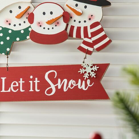 Glitzhome 12.75“H Rustic Wooden Christmas Snowman Family Wall Decor Decorative Let it Snow Hanging Wood Wall Art Sign Plaque Decor Christmas Home Decor for Xmas Party in Saudi Arabia